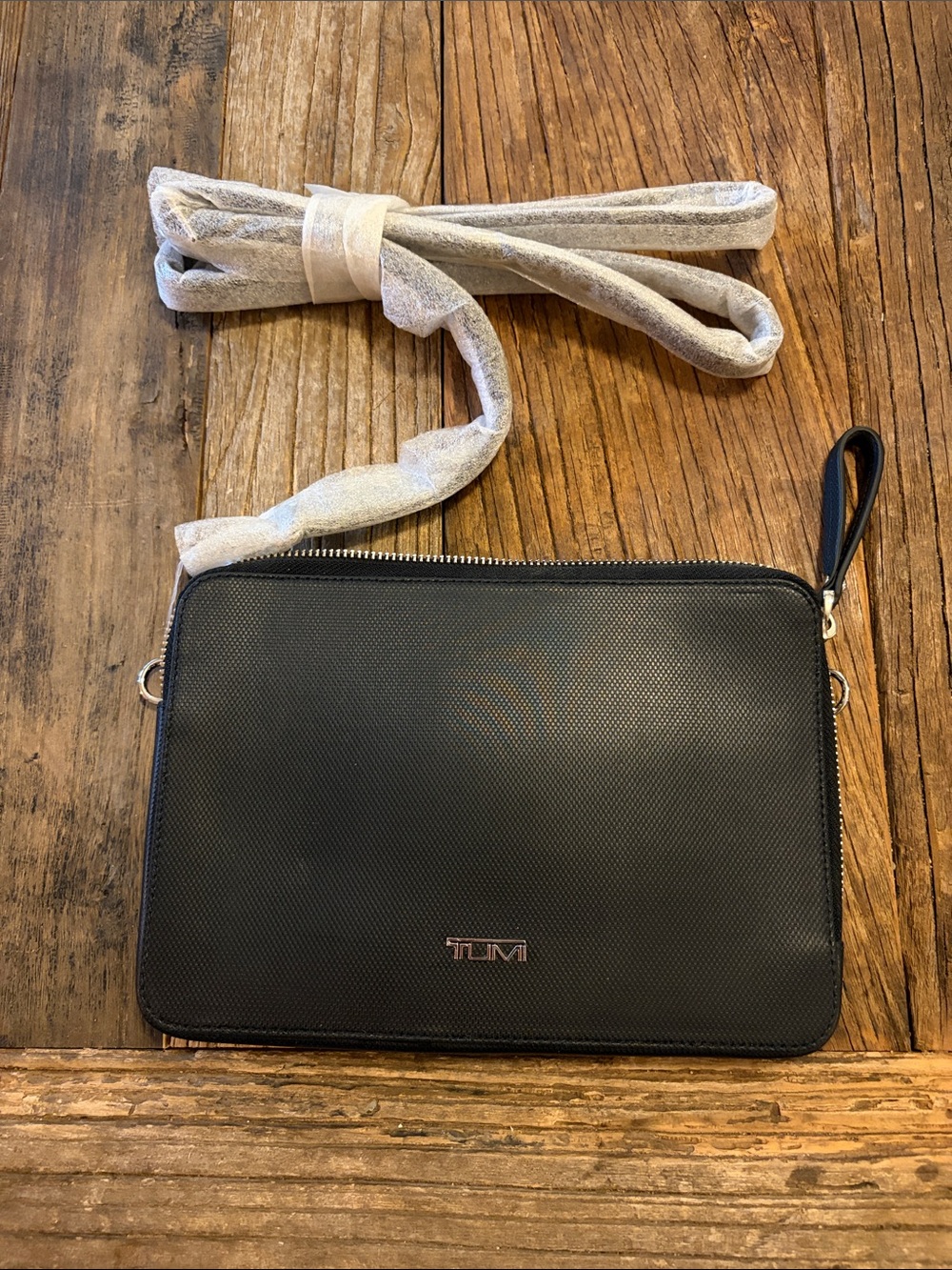 Tumi Black Textured Crossbody Organizer Bag